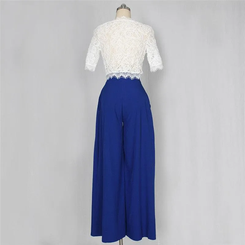 LACE CROP WIDE LEG PANTS SET