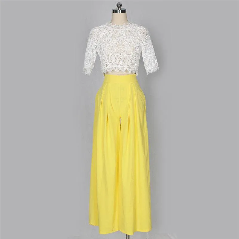 LACE CROP WIDE LEG PANTS SET