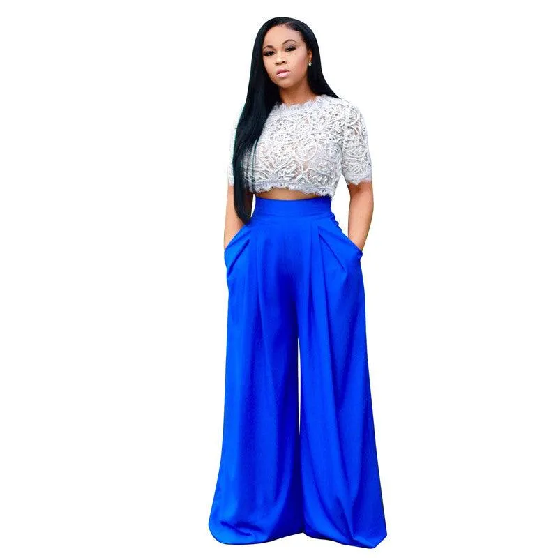 LACE CROP WIDE LEG PANTS SET