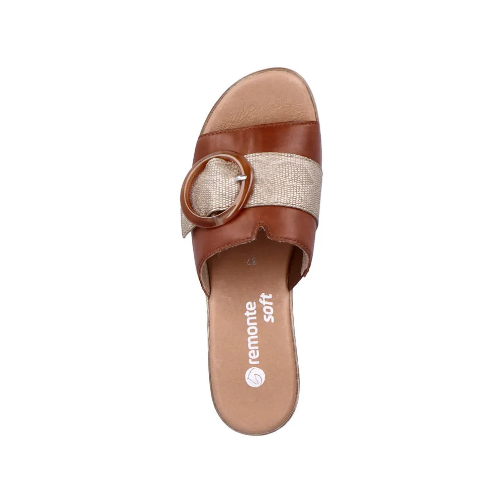 Ladies Remonte Slip On Mules Tan Oversized Buckle D0N53-24 sale