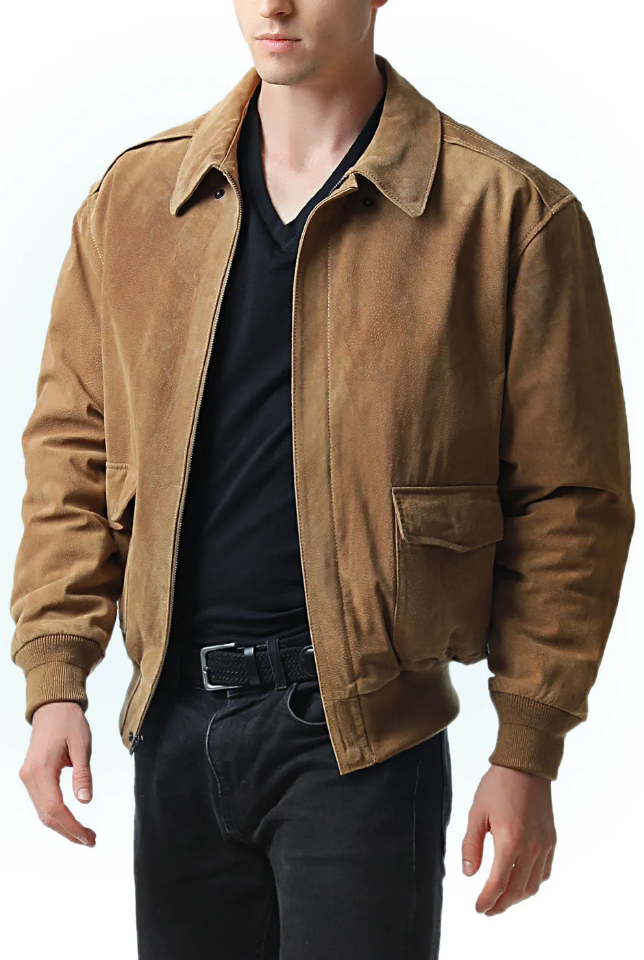 Landing Leathers Men Air Force A-2 Suede Leather Flight Bomber Jacket