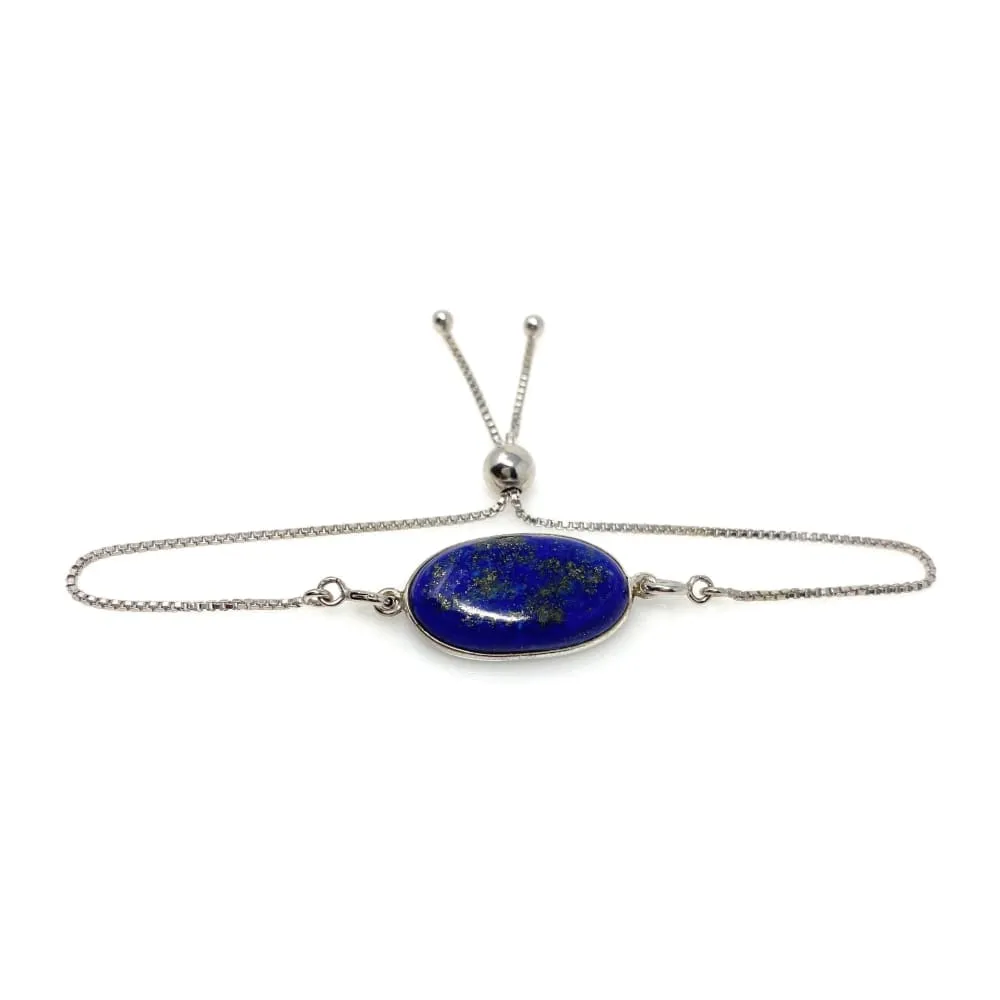 Lapis Lazuli Gemstone Bracelet, Sterling Silver Bolo Bracelet, AAA