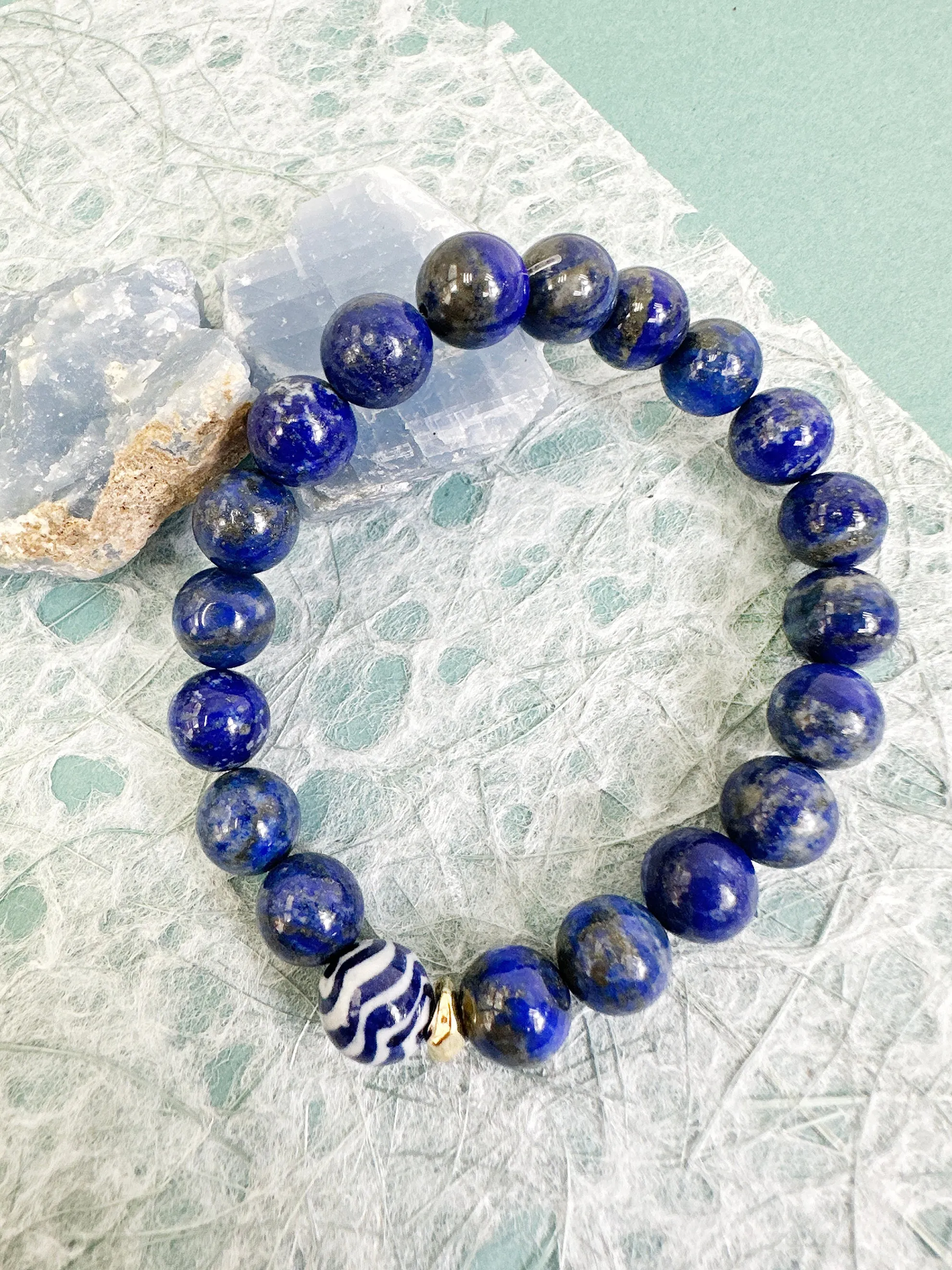 Lapis With Blue Wave Ceramic Men's Bracelet MEB02