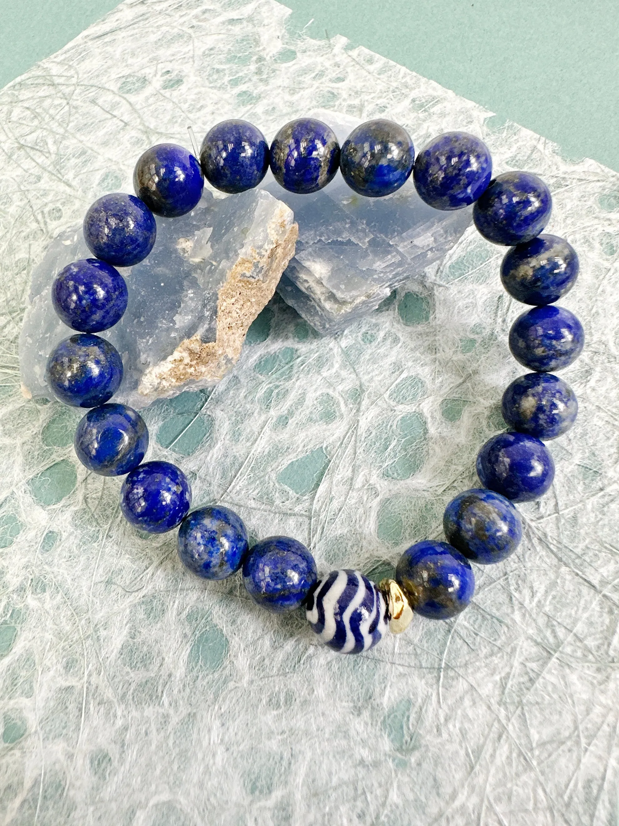 Lapis With Blue Wave Ceramic Men's Bracelet MEB02