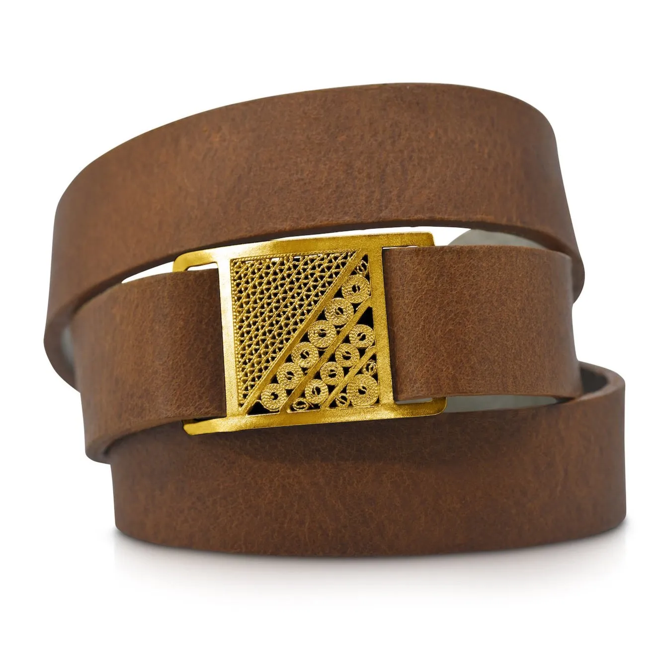 LOURDES GOLD LEATHER BRACELET FILIGREE