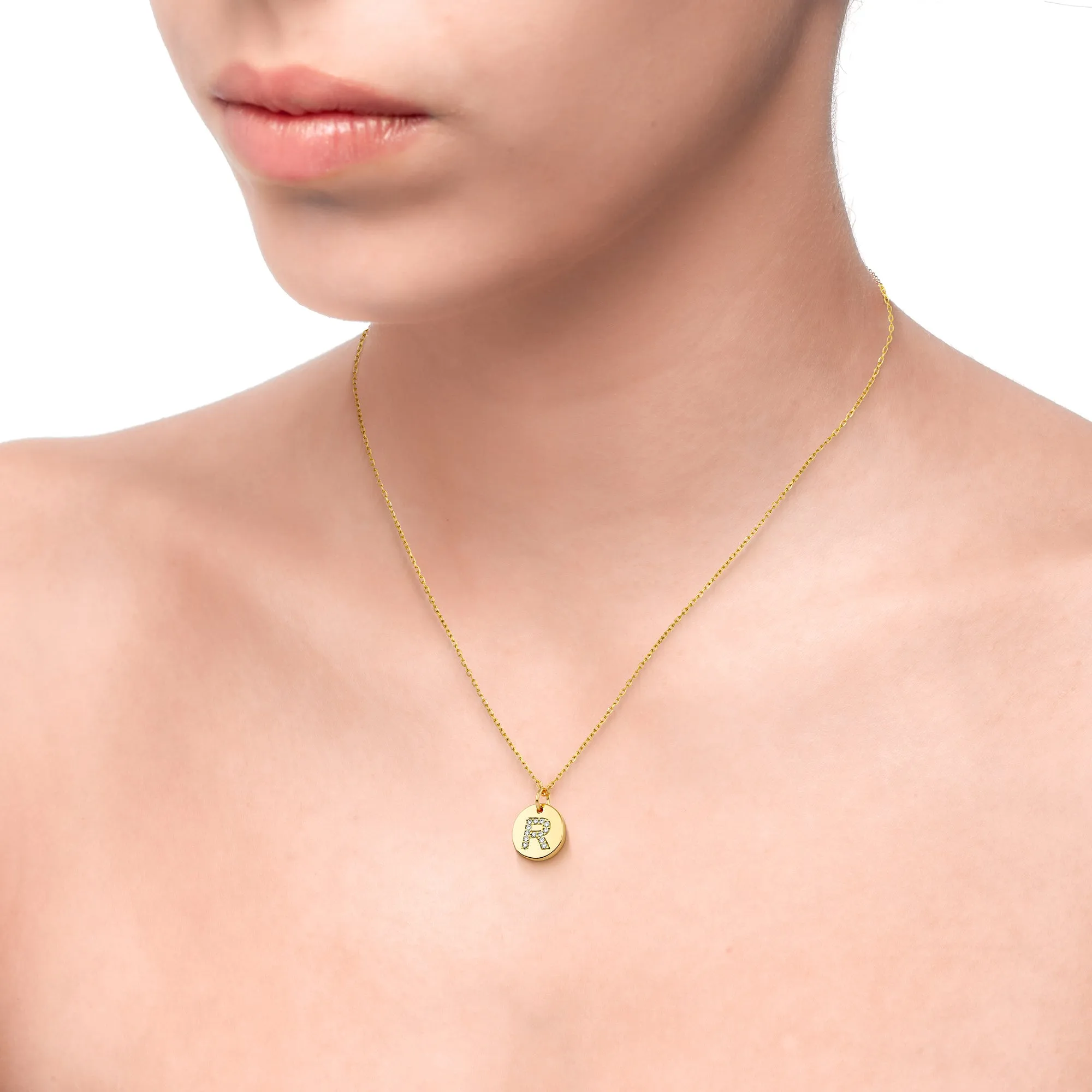 Magna | R Letter Necklace | White CZ | 18K Gold Plated 925 Silver