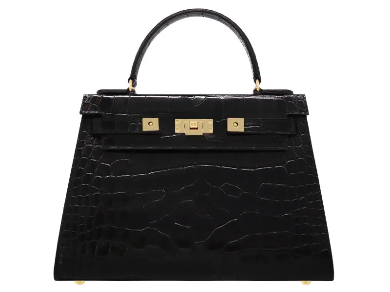 Maya Large Orinoco 'Croc' Print Calf Leather Handbag - Black