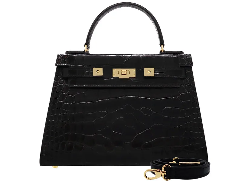 Maya Large Orinoco 'Croc' Print Calf Leather Handbag - Black