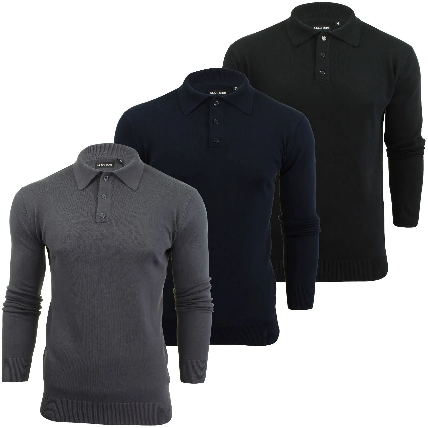 Mens Knitted Polo Shirt by Brave Soul Long Sleeved