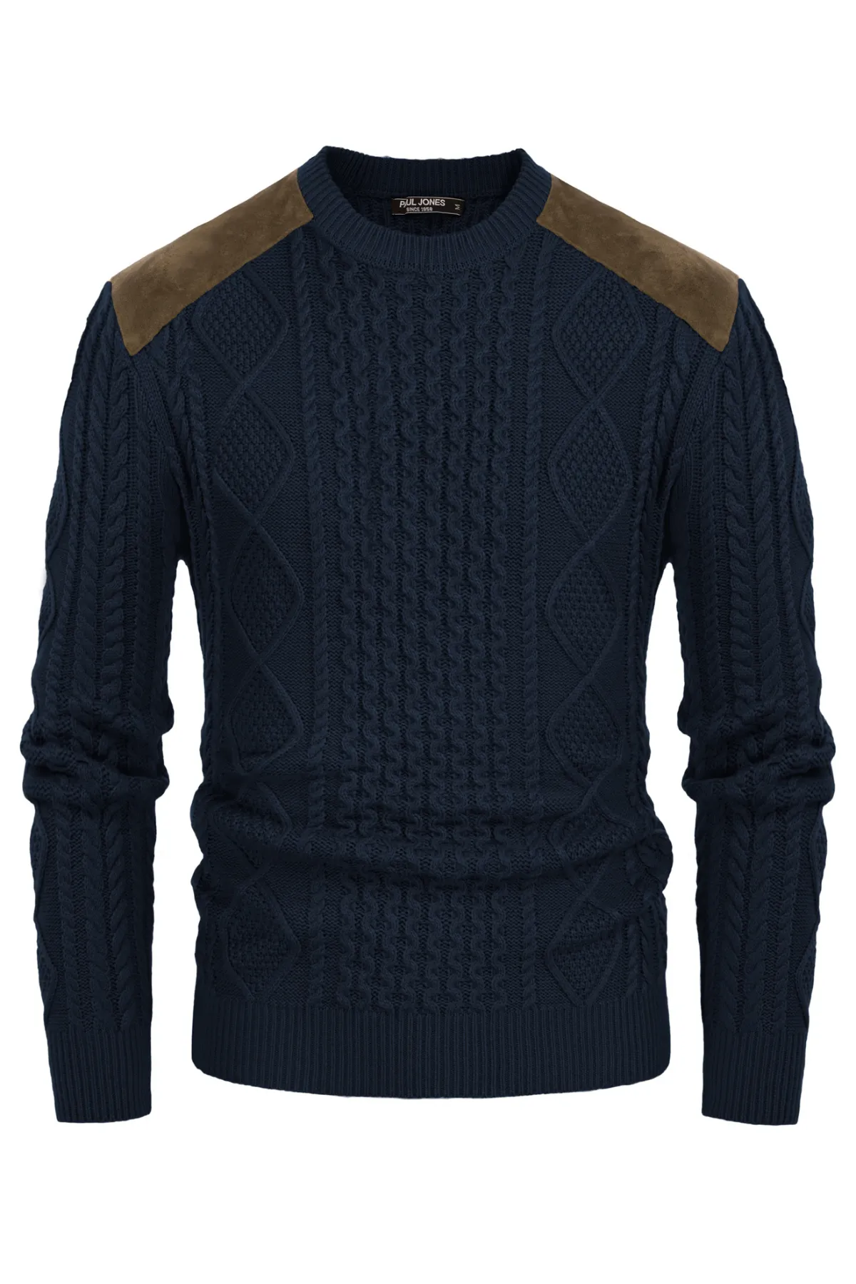 Men's Military Pullover Sweater Crewneck Vintage Cable Knit Casual Sweater