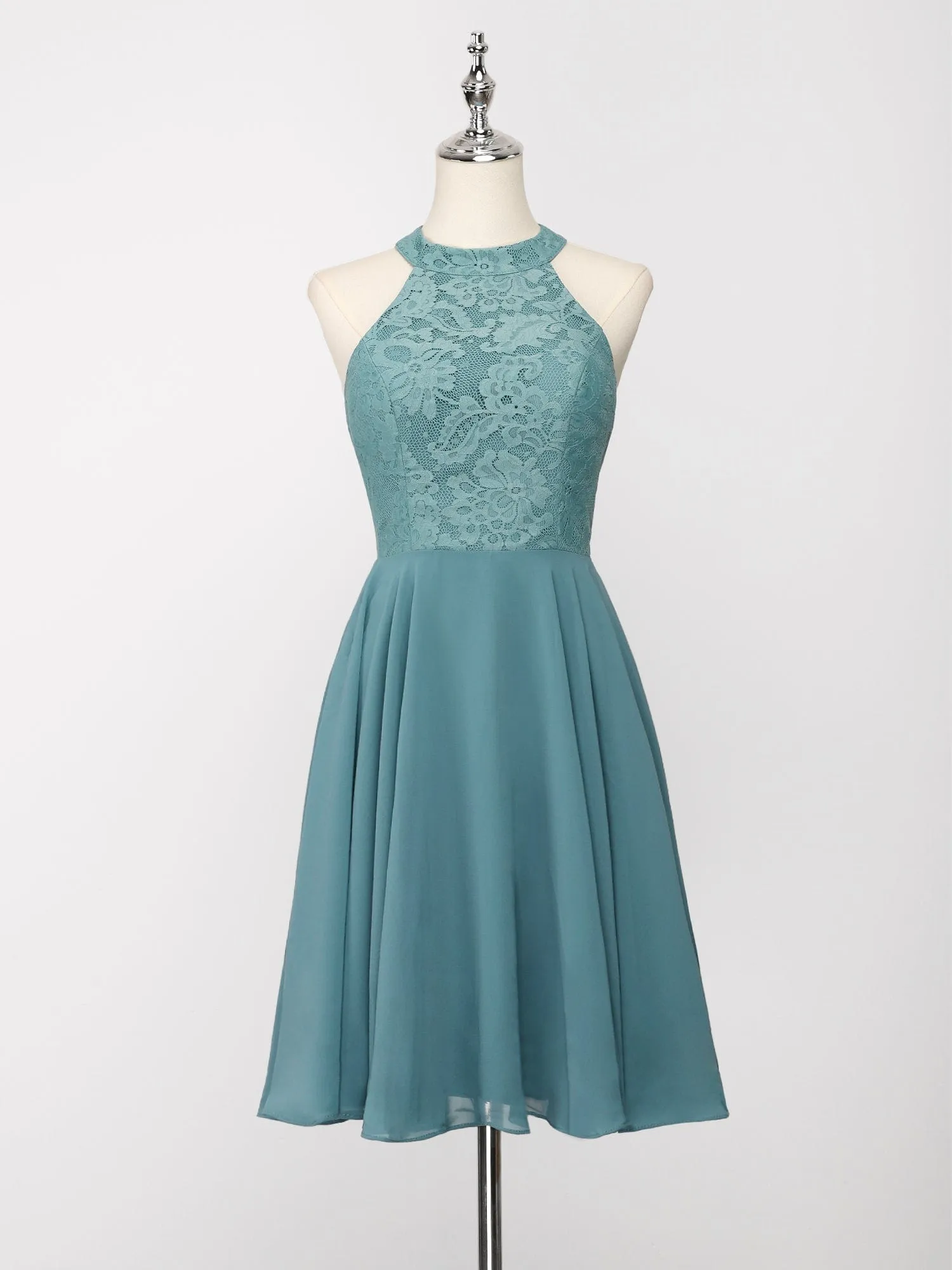 Mini Lace Halter Neck Backless Chiffon Homecoming Dress