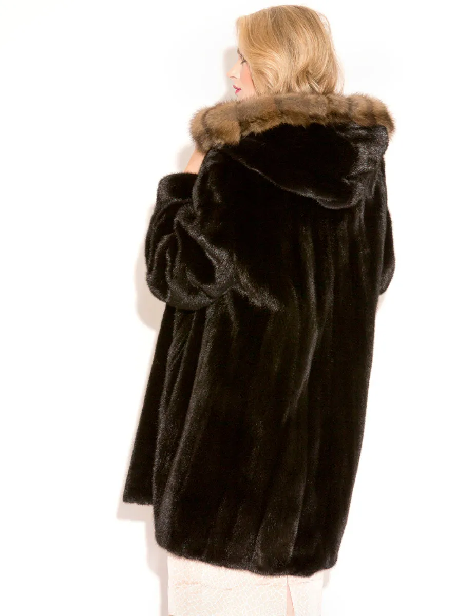 Mink Fur Stroller with Sable Fur Trimmed Hood