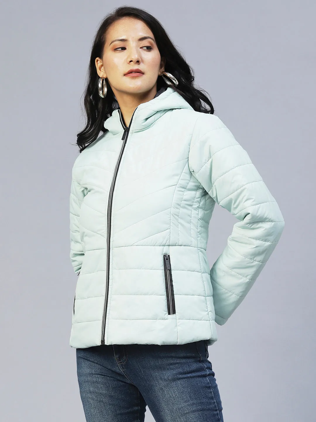 Mint Green Peplum Cut Puffer Jacket