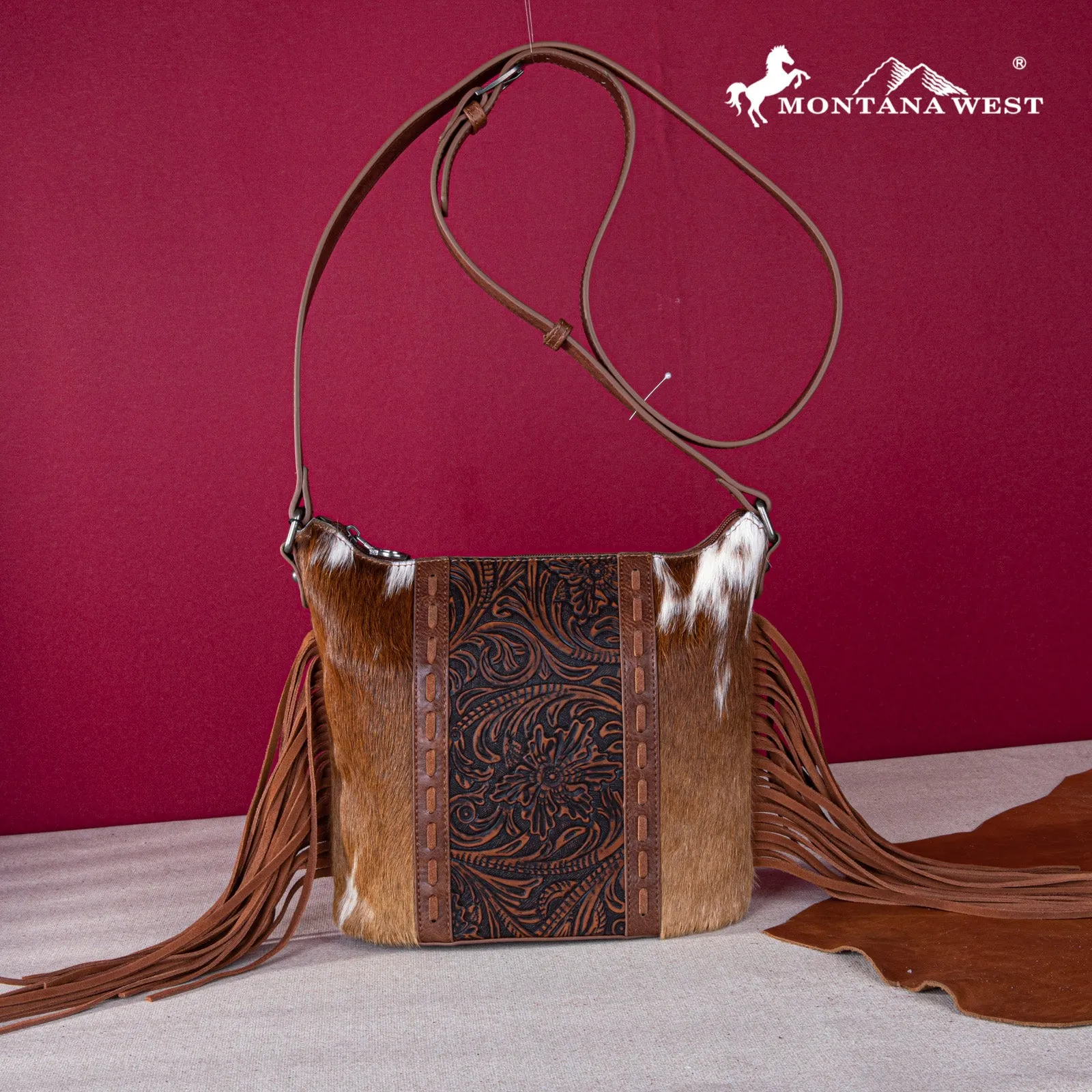 Montana West Hair-On Cowhide Tooled Concealed Carry Purse