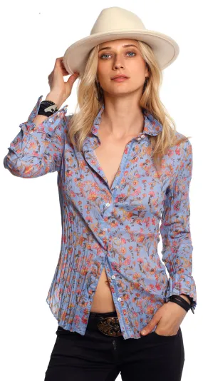 MOROCCAN FLORAL SLATE BLUE BUTTON DOWN SHIRT