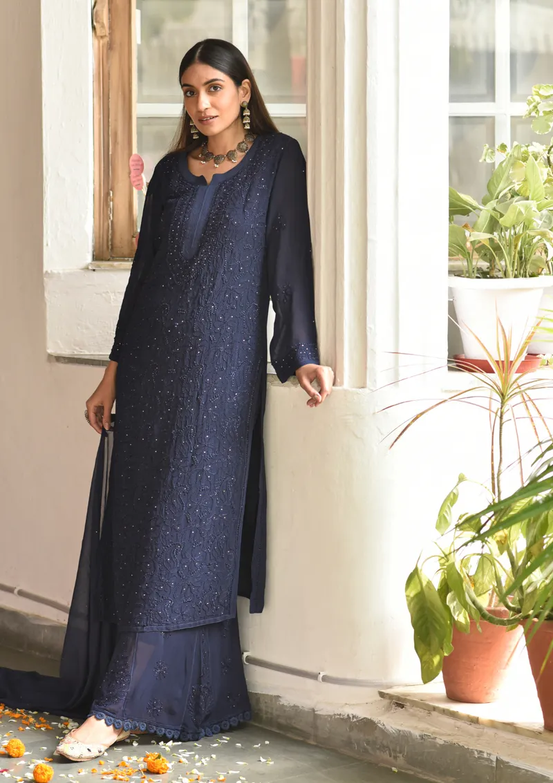 Nagma Premium Chikankari Mukaish Viscose Set