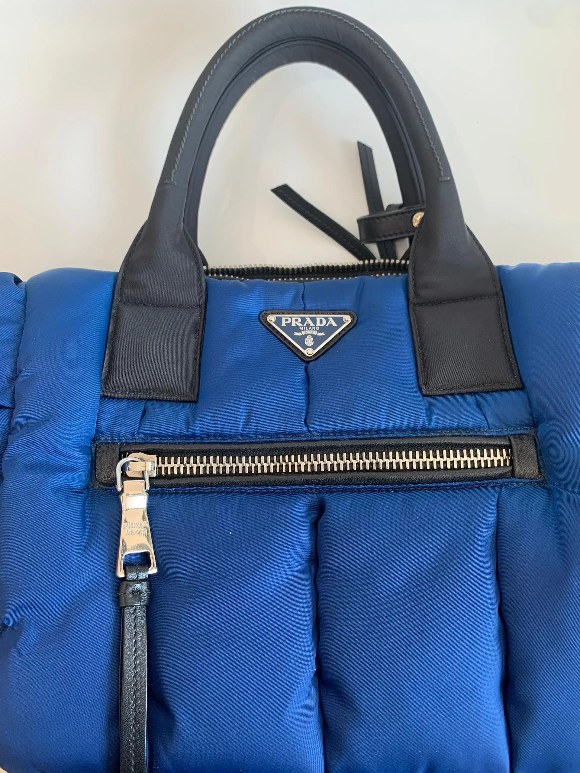 Nylon 2-Way Tessuto Bomber Tote in Blue