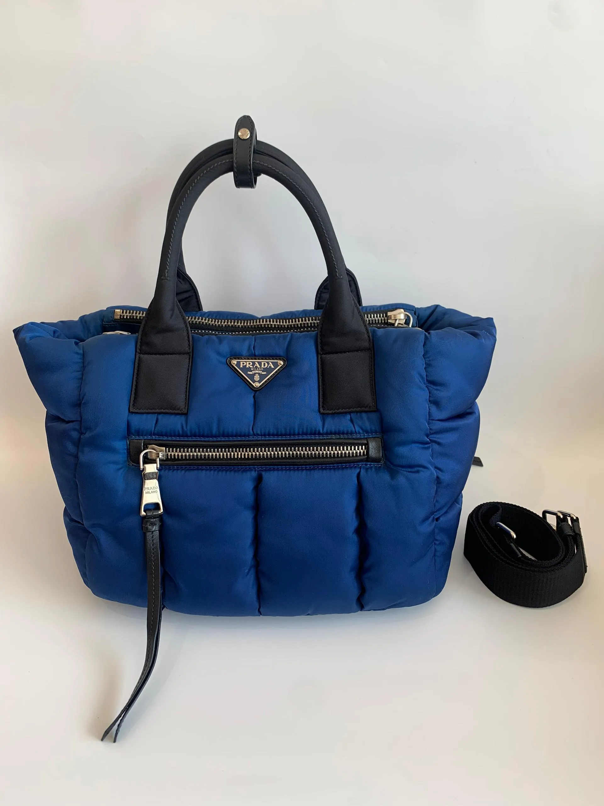 Nylon 2-Way Tessuto Bomber Tote in Blue