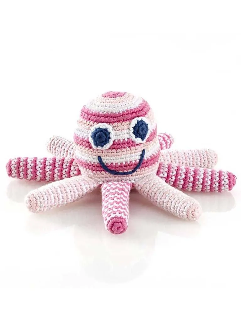 Octopus Crochet Fair Trade Rattle Toy - Pastel Pink Stripe