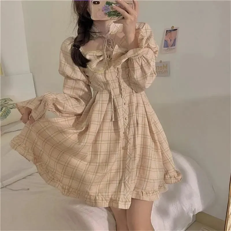 Olivia Snowbird Plaid Kawaii Princess Dolly Dress with Choker