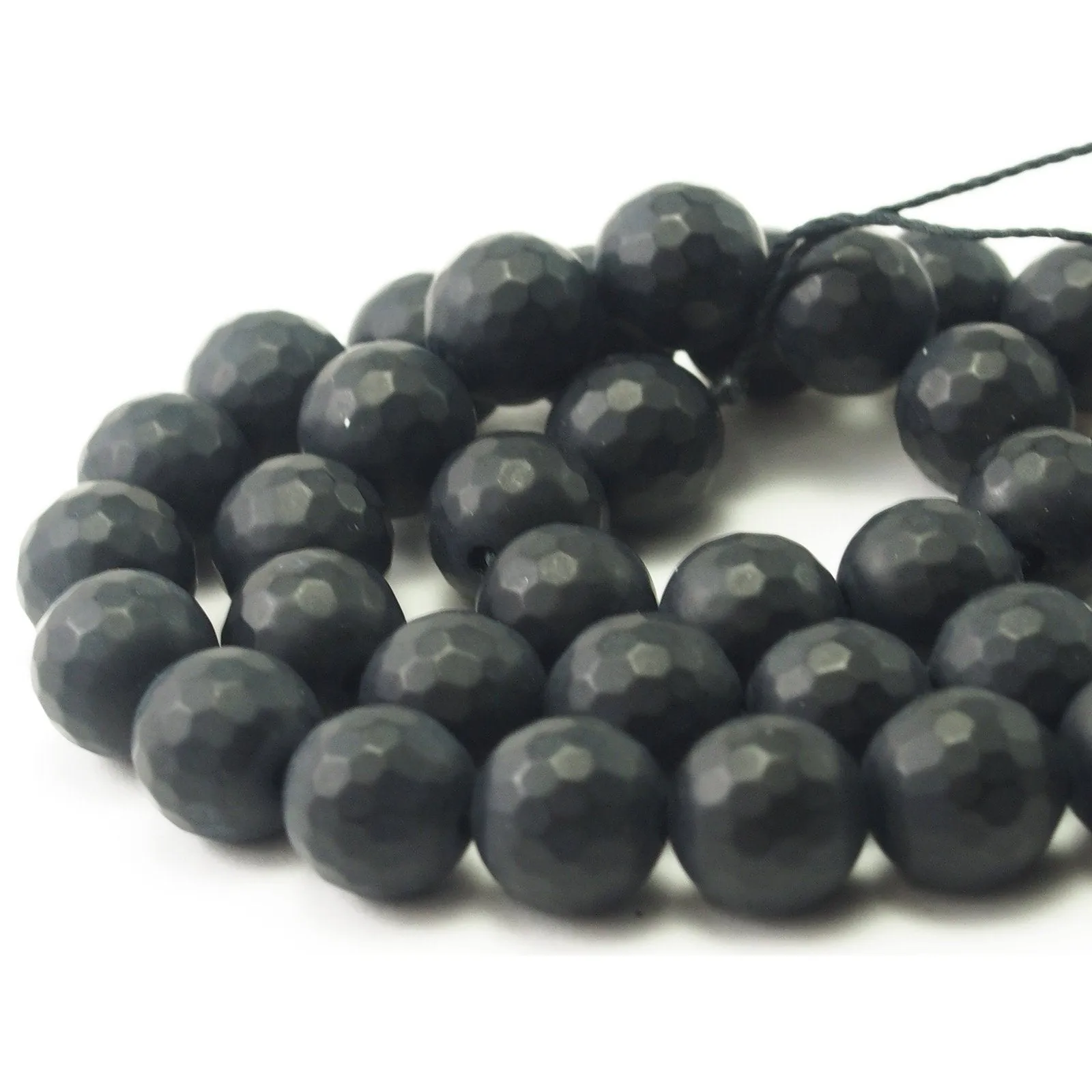 Onyx Black Matte Faceted Rounds 10mm Strand