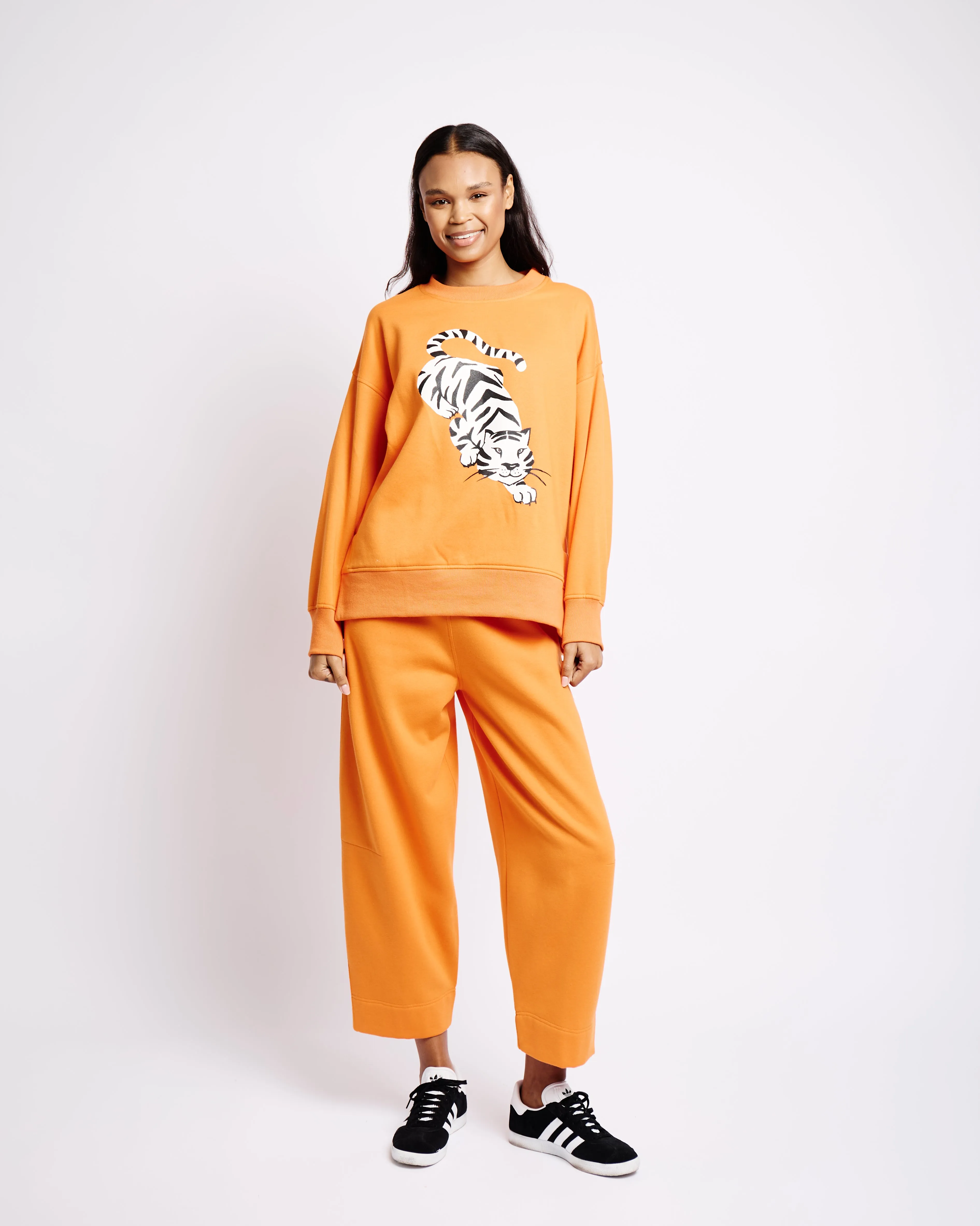 Orange Sweat Top with Tiger Print