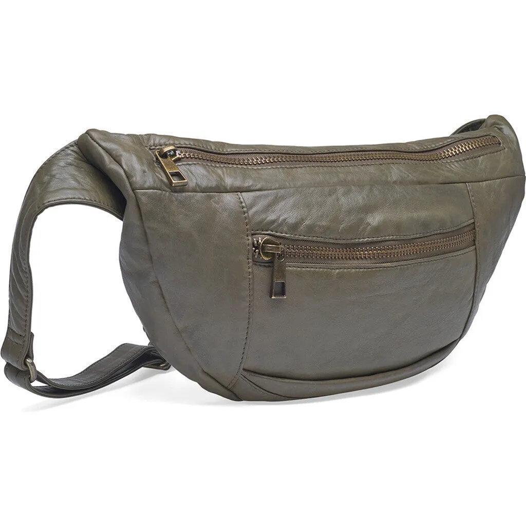 Oversize leather bumbag in high and soft quality / 13860 - Army Green