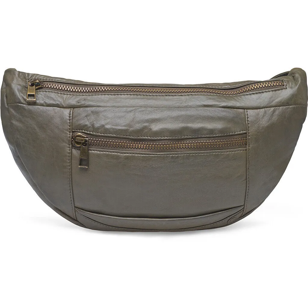 Oversize leather bumbag in high and soft quality / 13860 - Army Green