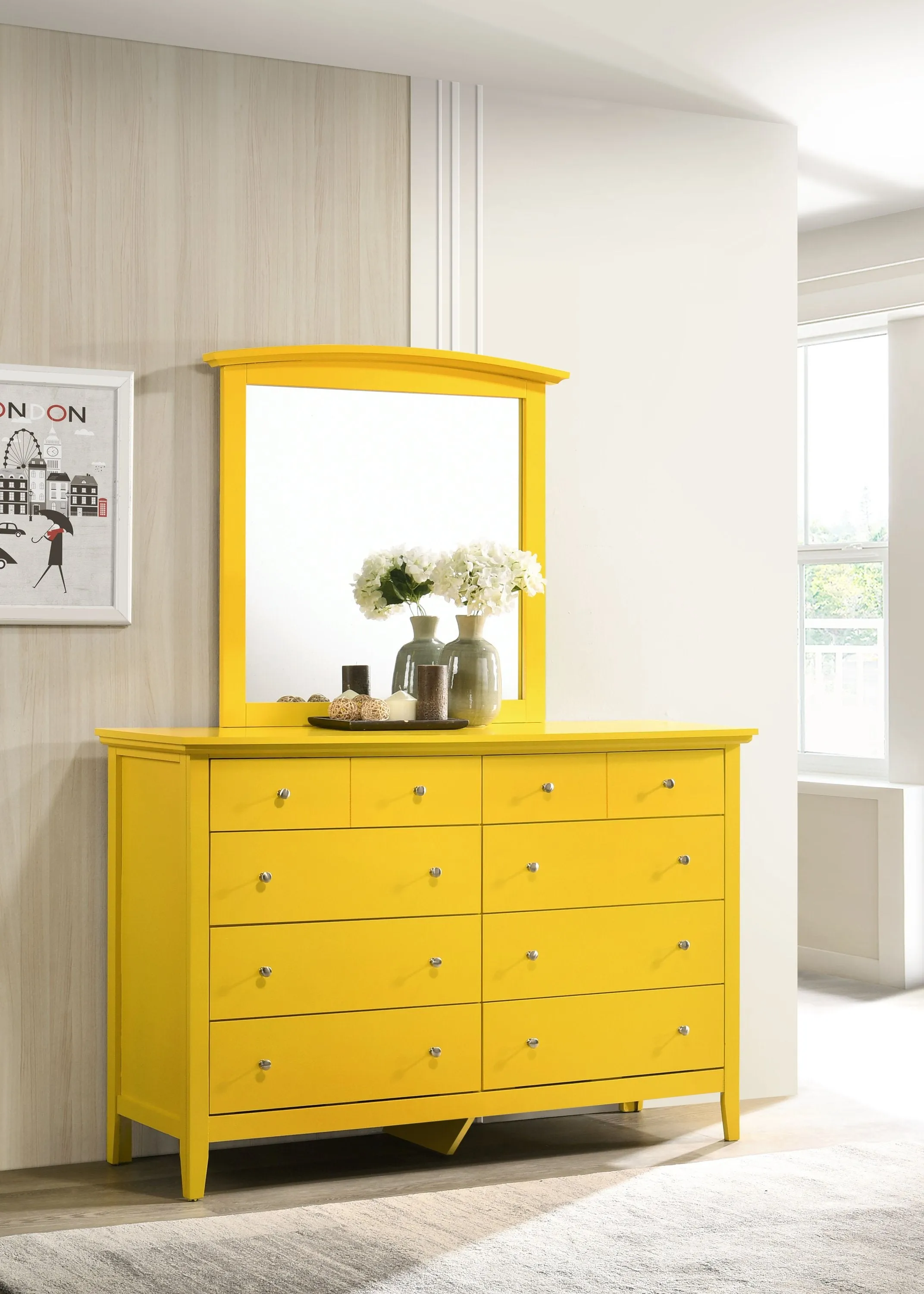 Panore Yellow Dresser and Mirror