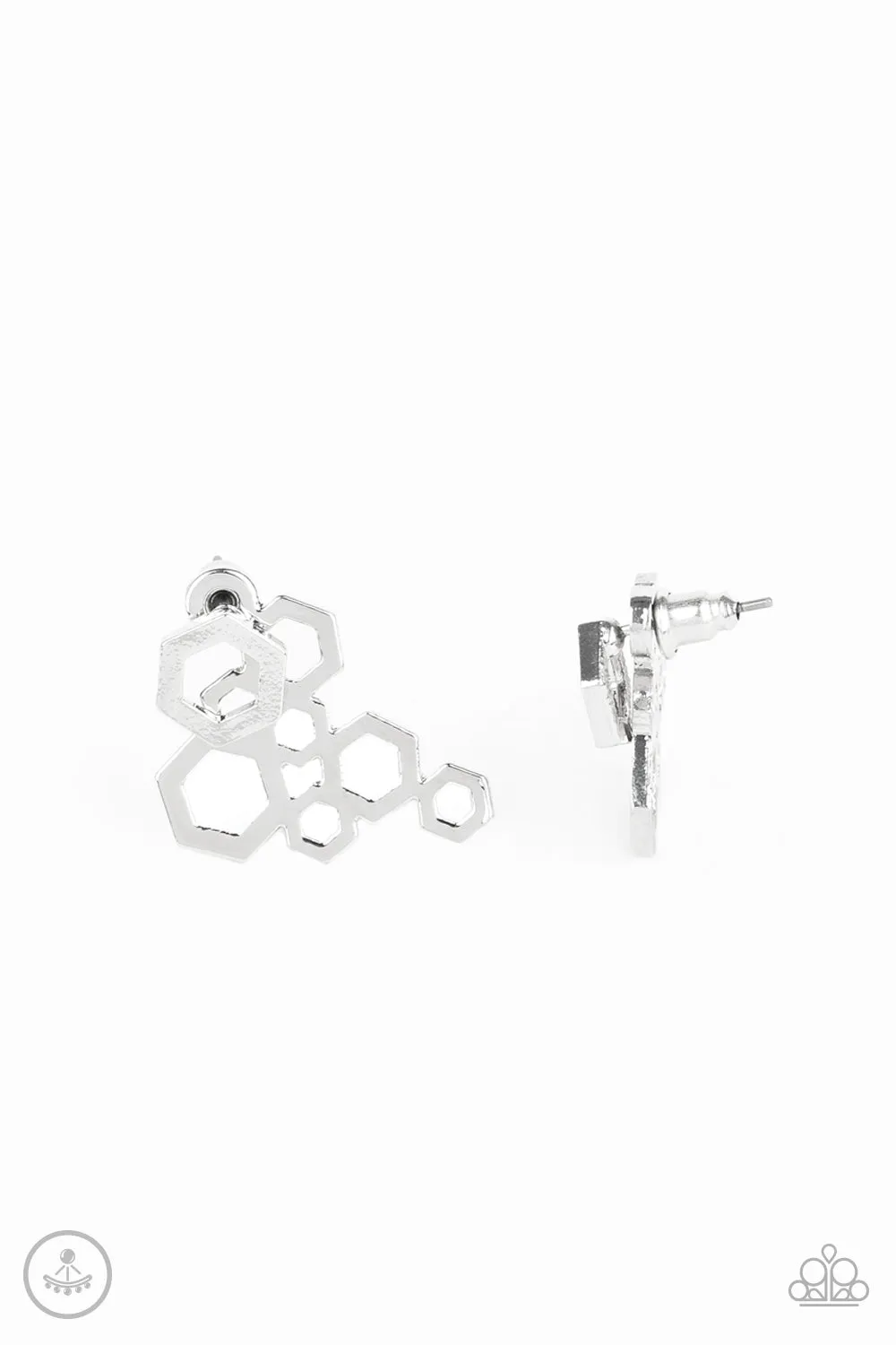 Paparazzi Accessories - Six-Sided Shimmer #E177 Bin - Silver Double Sided Post  Earrings