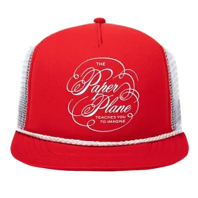 Paper Planes Script Mesh Trucker Snapback - Coral Red