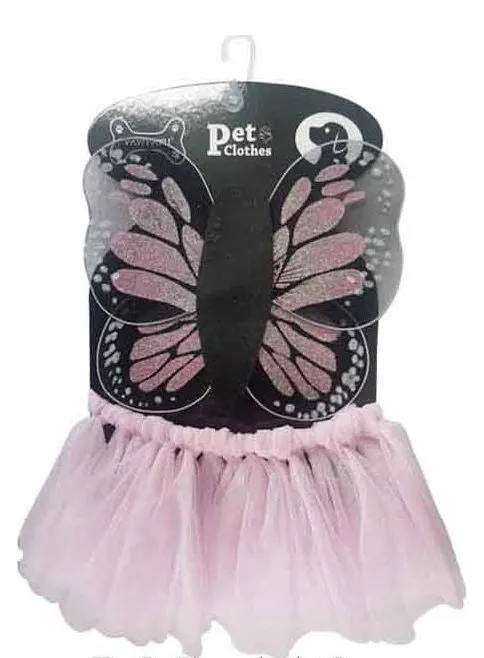 Pawpatu Pink Butterfly Pet Costume; Tutu/Wing Set