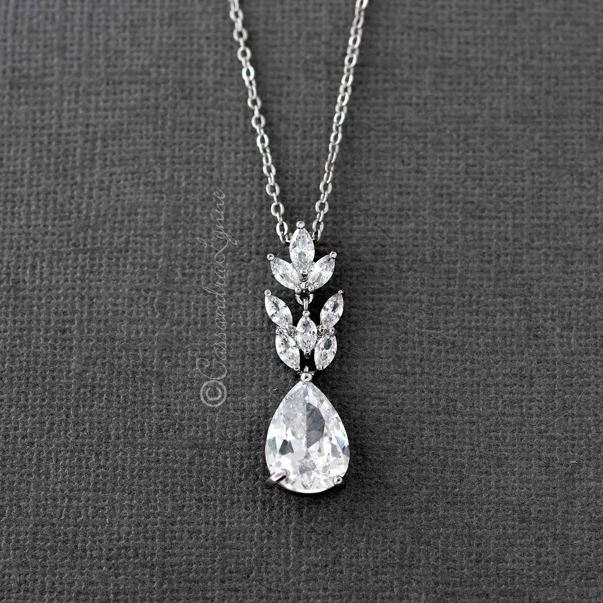 Pear Cut CZ Wedding Pendant Necklace