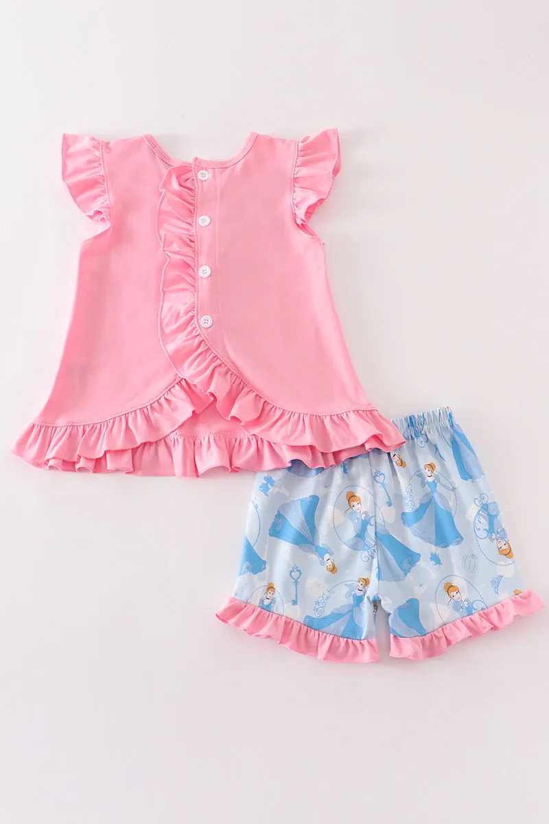 Pink cinderella embroidery girl set