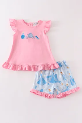 Pink cinderella embroidery girl set