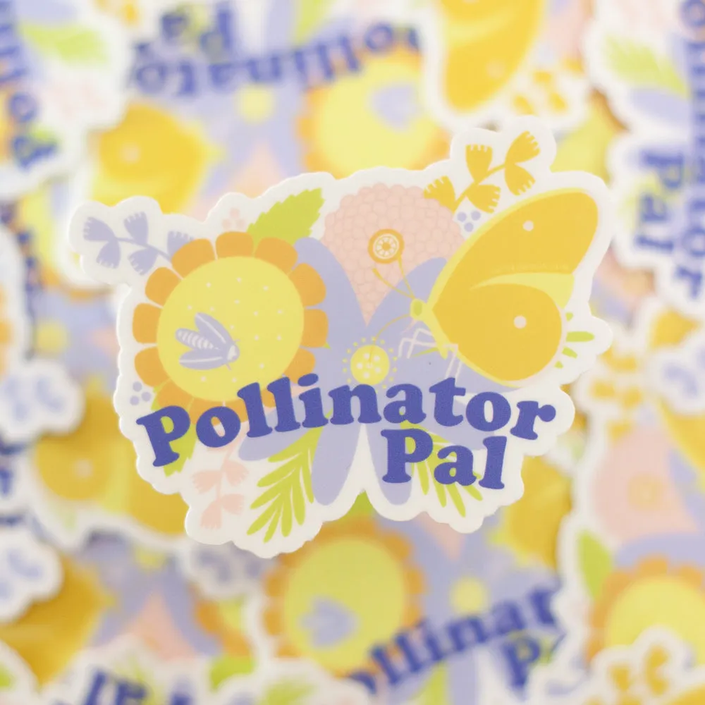 Pollinator Pal sticker, bee sticker, floral sticker, native plant art, gift for gardener, gift for plant lover, gift for beekeeper