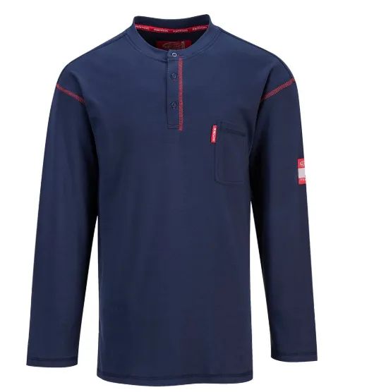 Portwest Bizflame Navy Flame Resistant Henley Long Sleeve Shirt