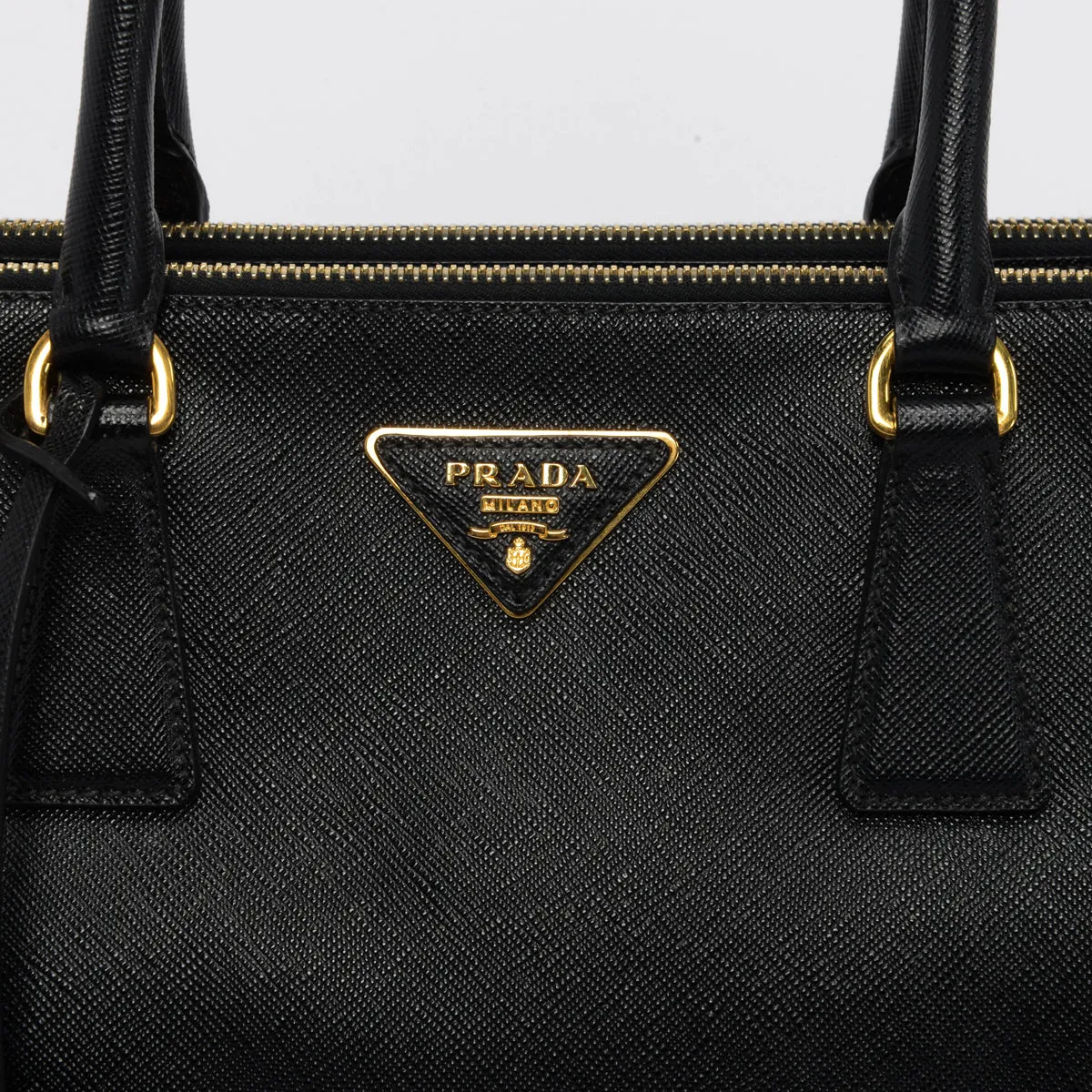 Prada Black Saffiano Lux Double Zip Small Tote