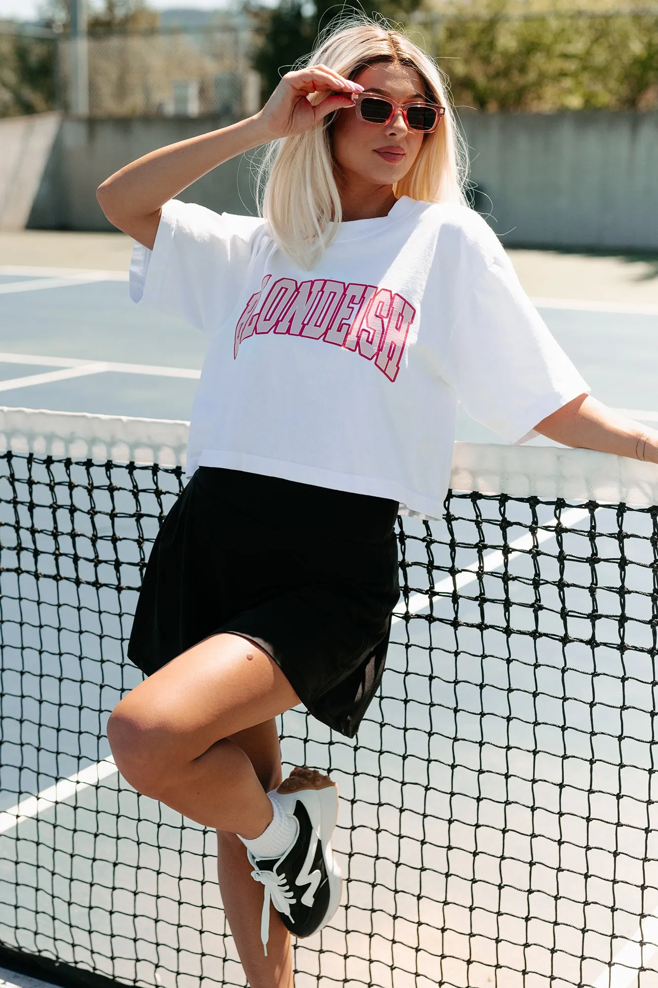 "Blondeish" Oversized Graphic Crop Tee (White/Pink) - Print On Demand