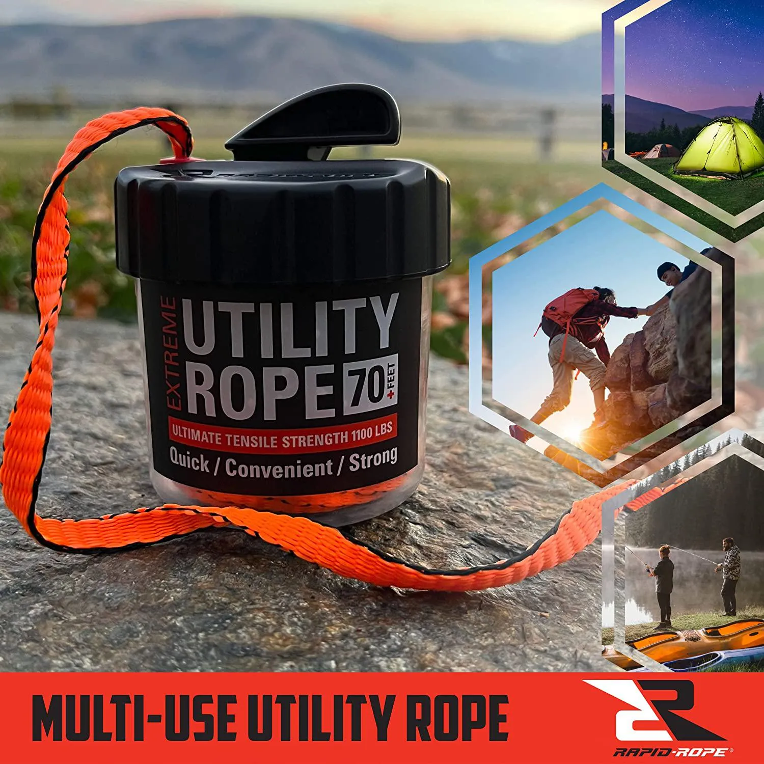 Rapid Rope Mini Canisters | Rope In a Can | 70 Feet | 1100 lb Test | USA Made!