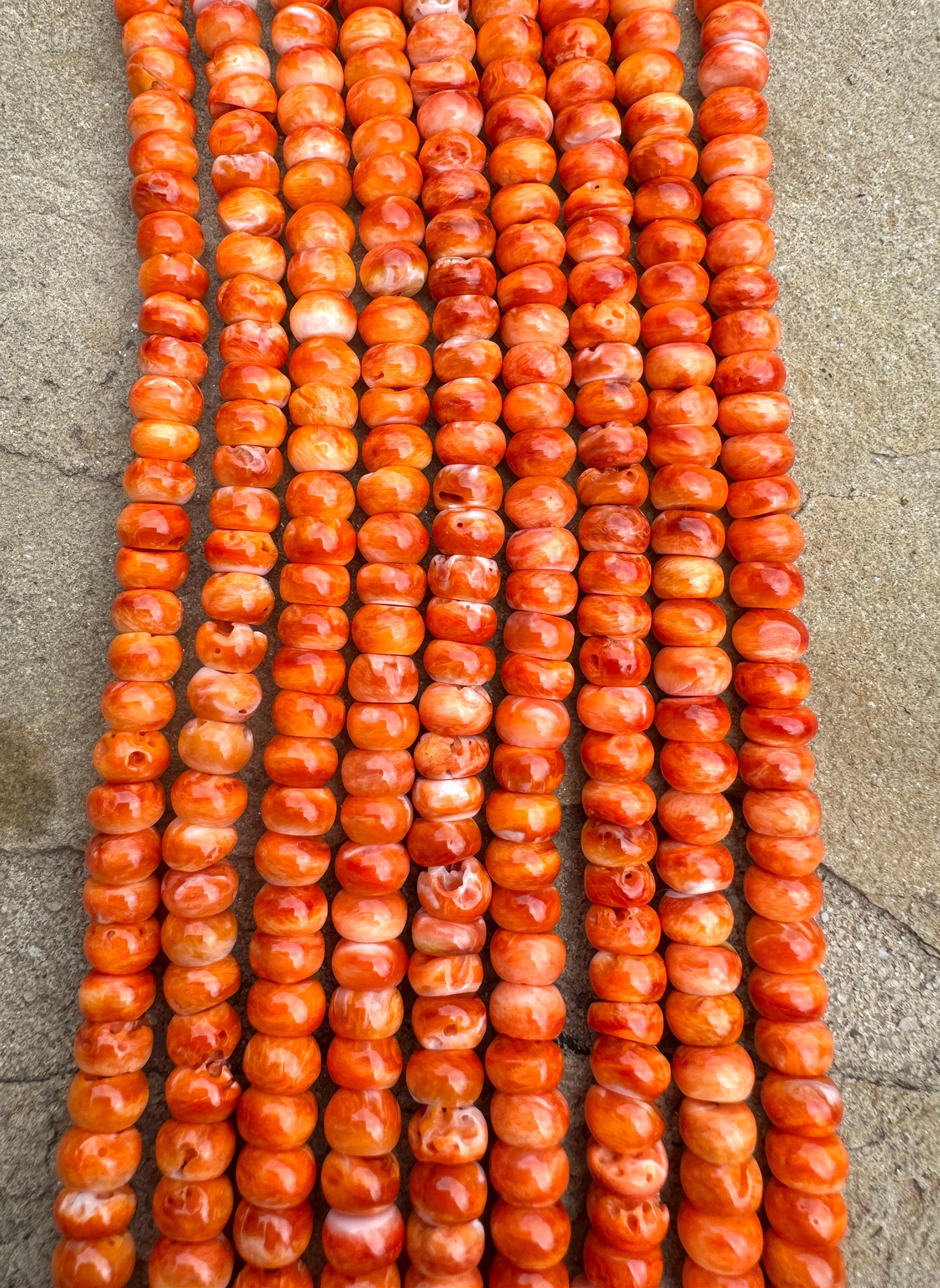 RARE Orange Spiny Oyster 6mm Rondel Beads, 16 inch Strand