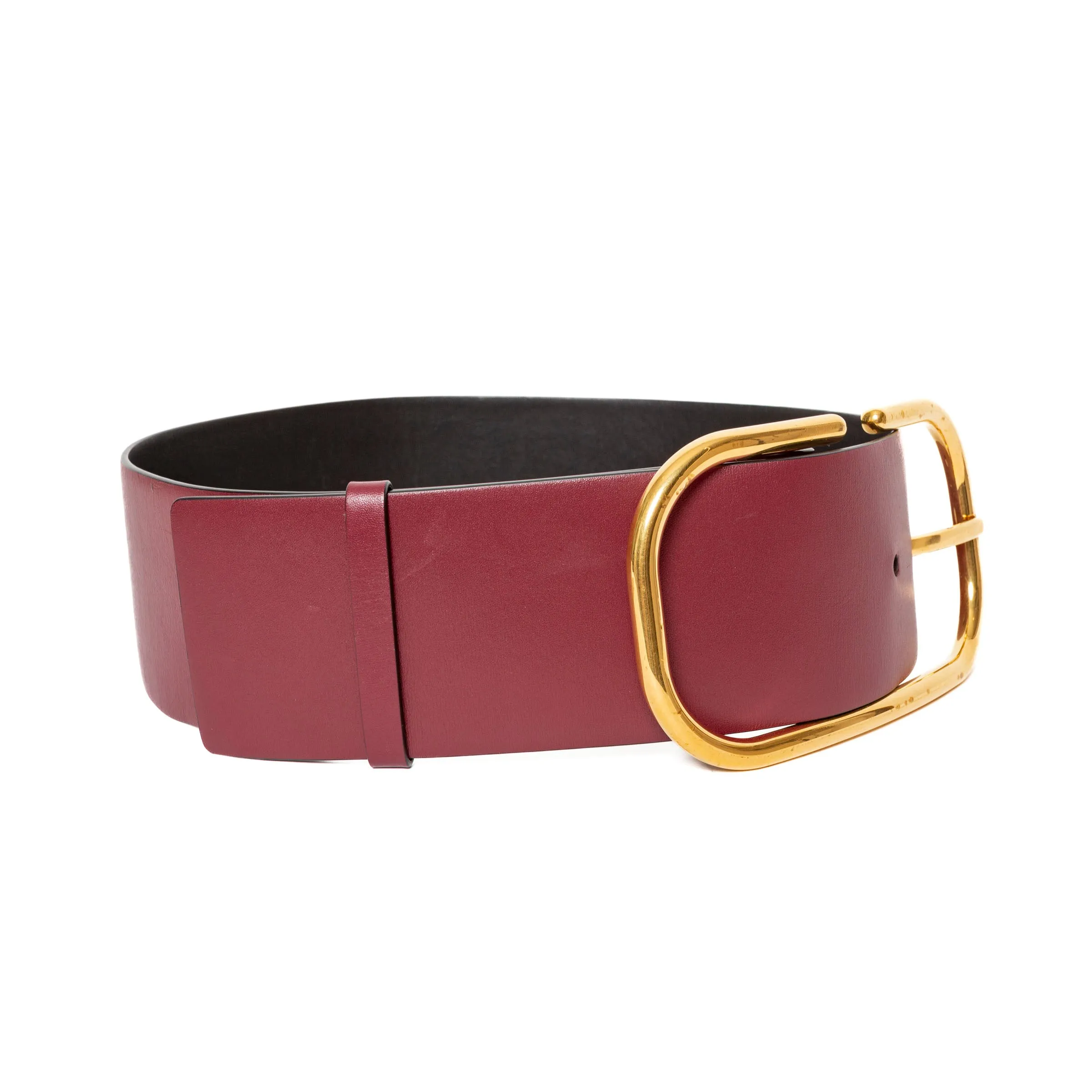 Red Calfskin Leather with Brass-Finish Buckle Belt