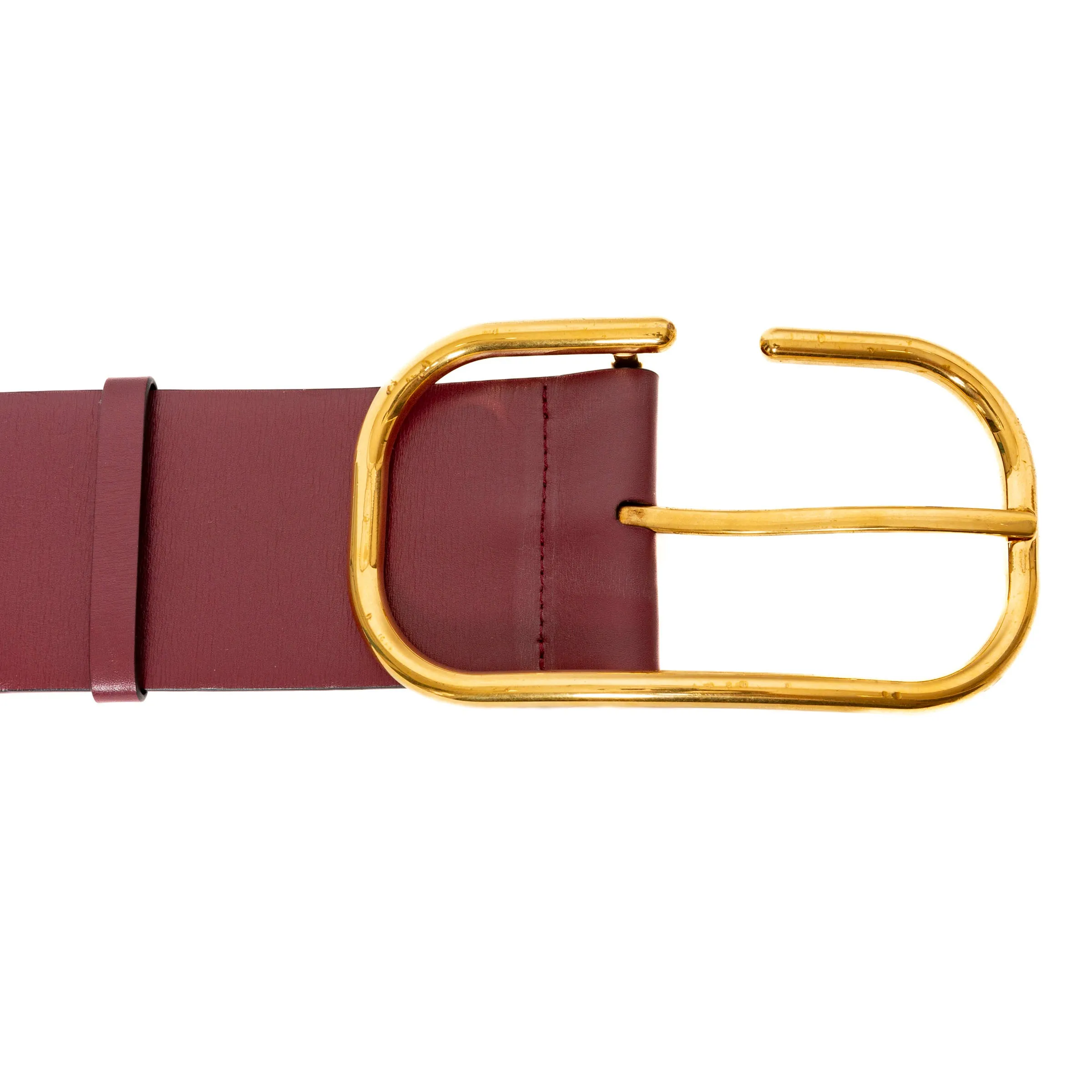 Red Calfskin Leather with Brass-Finish Buckle Belt