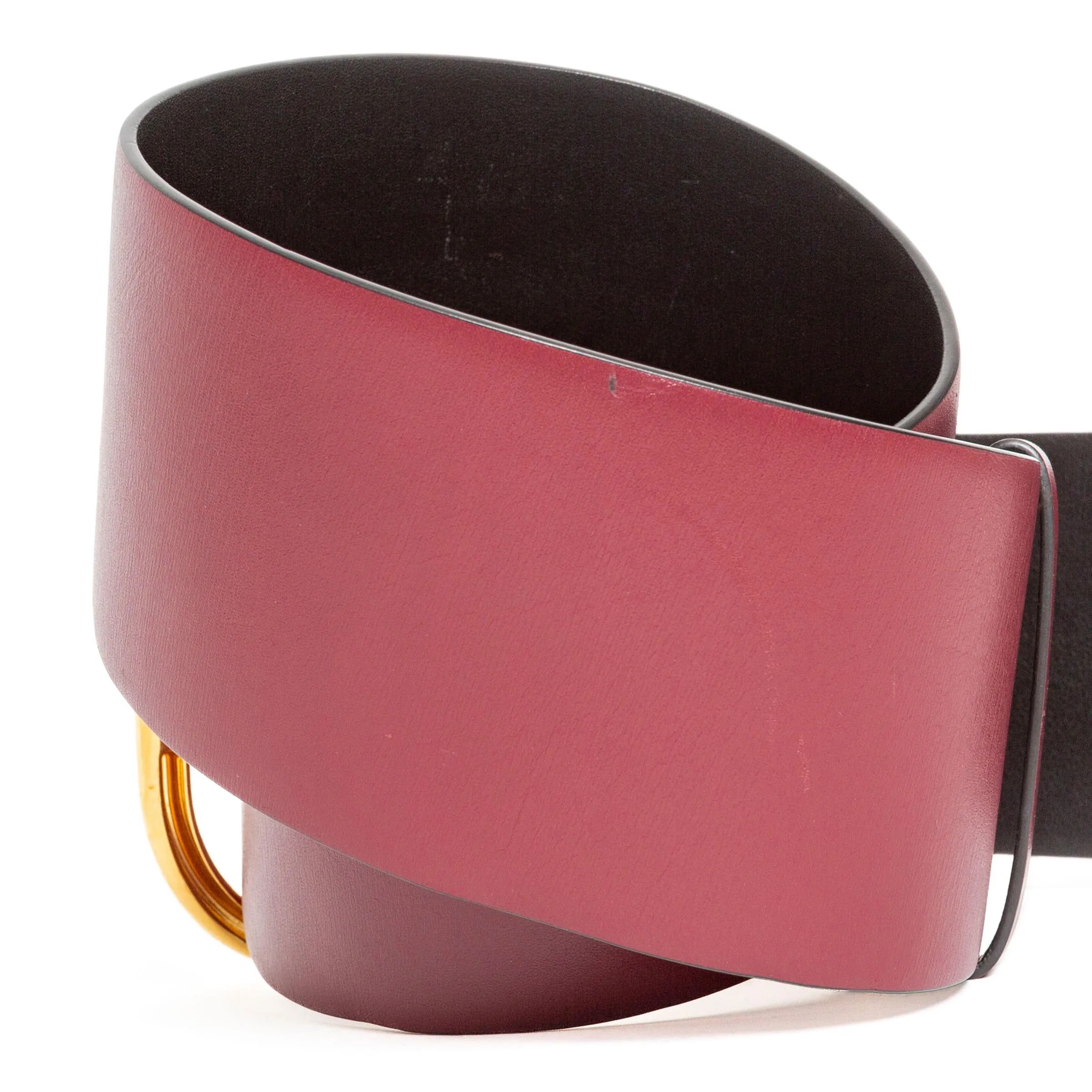 Red Calfskin Leather with Brass-Finish Buckle Belt