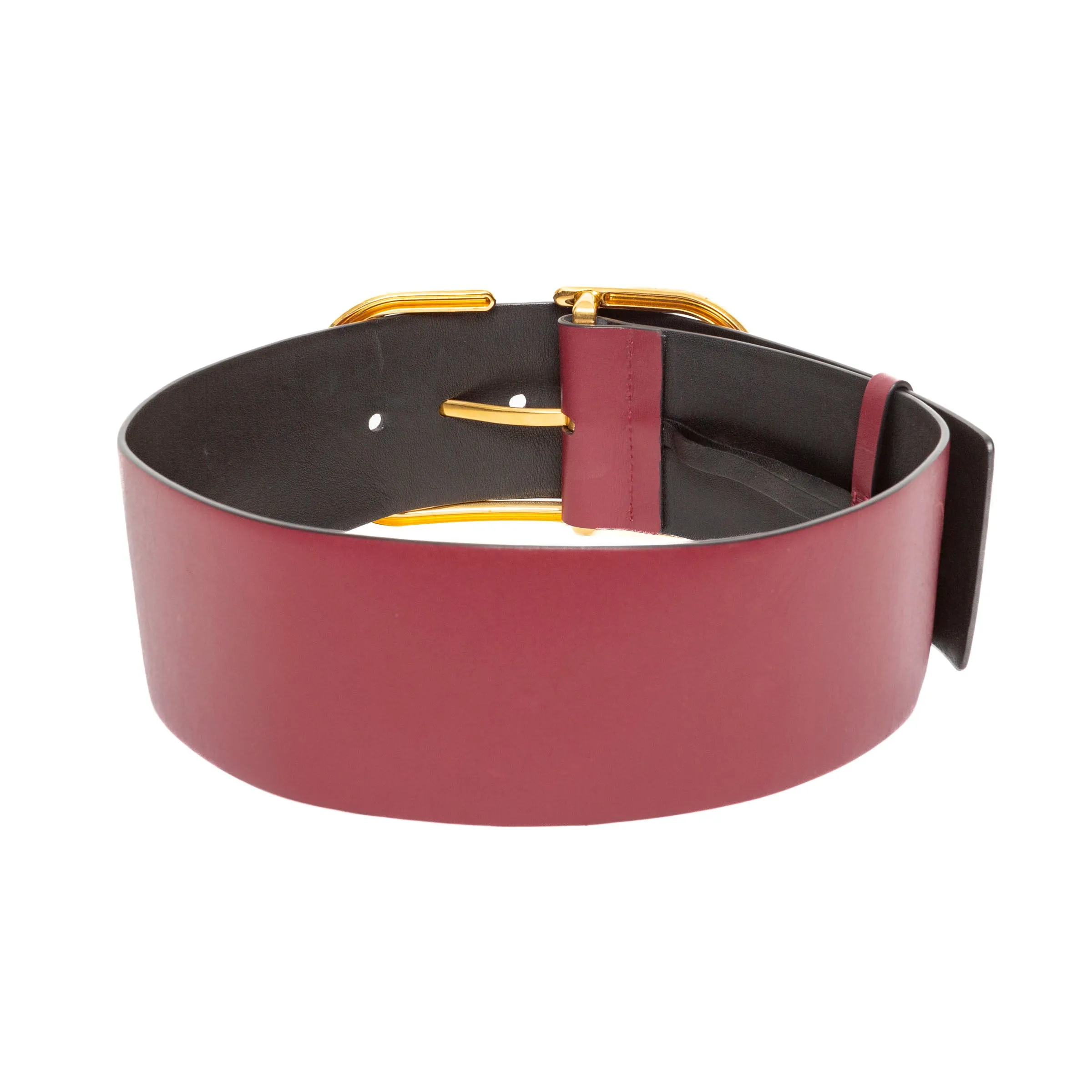 Red Calfskin Leather with Brass-Finish Buckle Belt