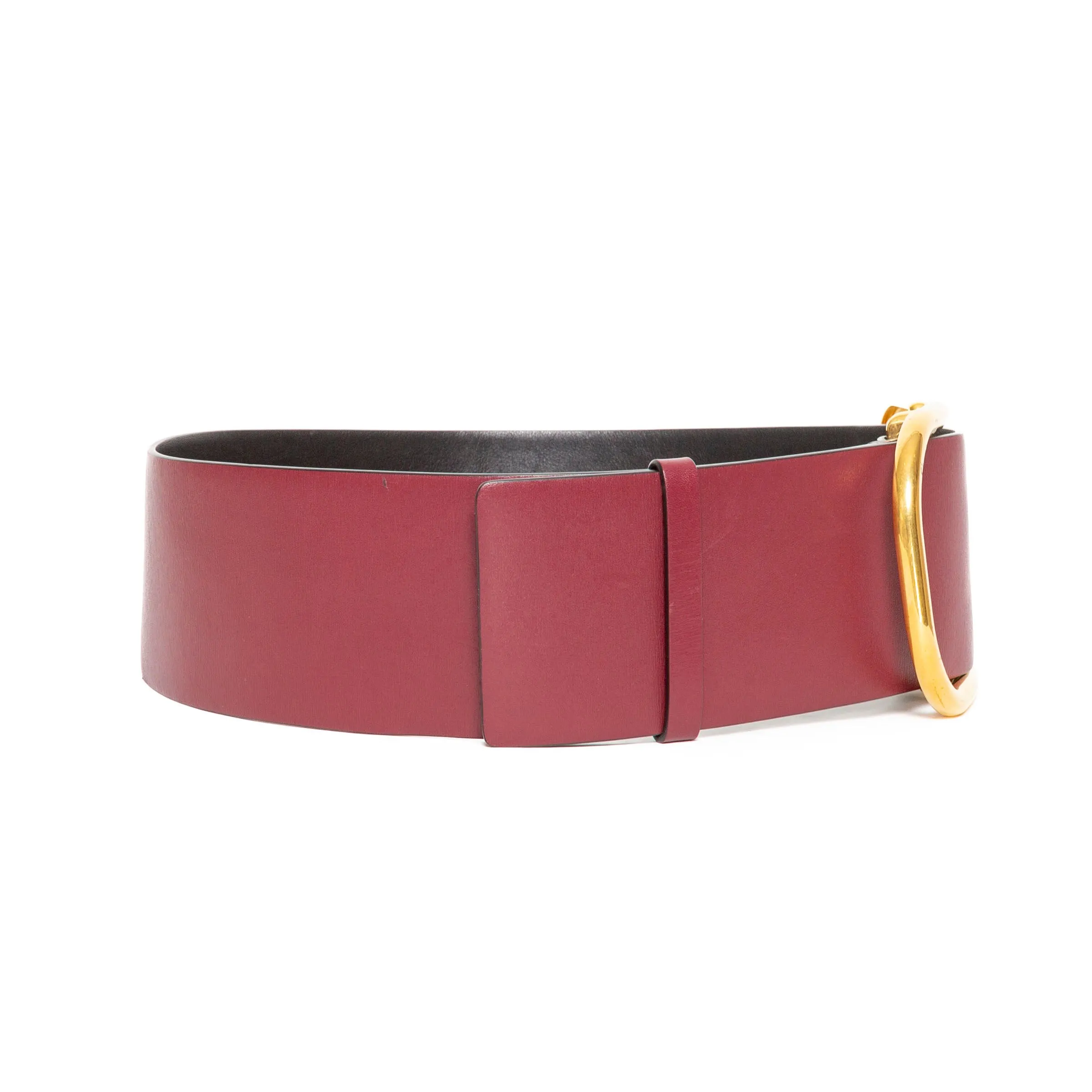 Red Calfskin Leather with Brass-Finish Buckle Belt