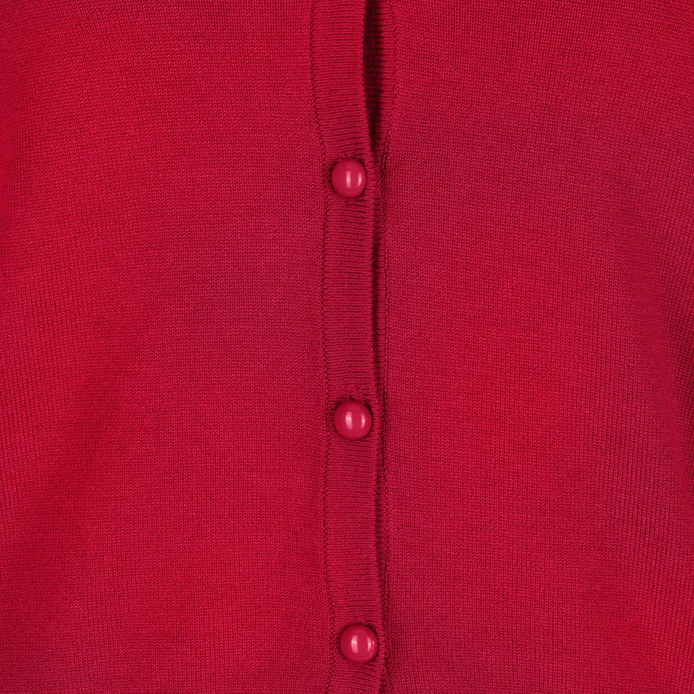 Red Stretch V Neck Button Through Cardigan