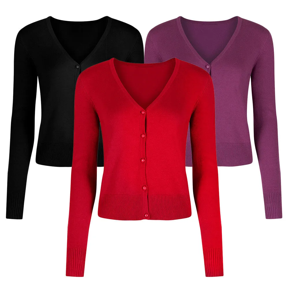 Red Stretch V Neck Button Through Cardigan