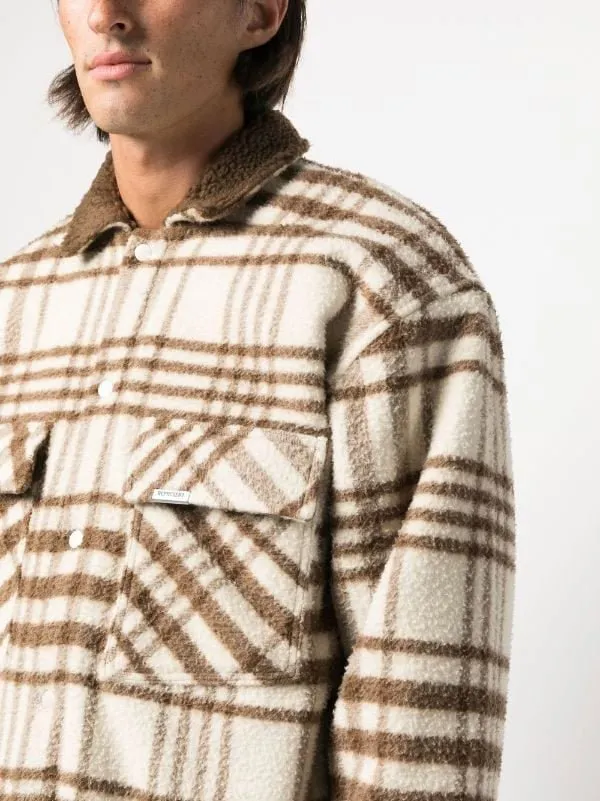 Represent check-pattern collared overshirt beige/camel brown