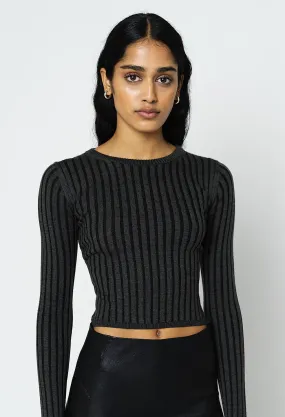 Reveal Silk Cashmere Rib Cropped Crew / Storm X Black